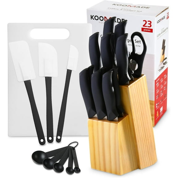 KOOMADE 23pcs Kitchen Knife Set with Block Knives Set Kitchen Tool Precision Cutlery Knife for Beginner