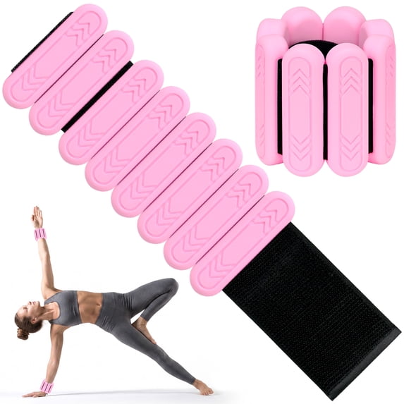 KOOOGEAR 1 Pair 1LBS(0.5lb Each) Pilates Wrist & Ankle Weights for Women, Adjustable Wrist Weights, Light Pink