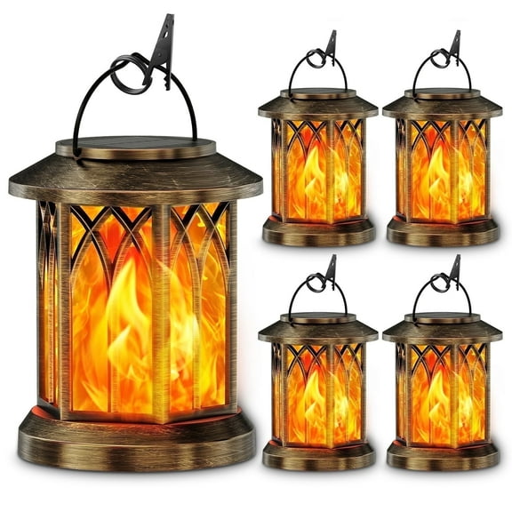 4 Pack Solar Lantern Outdoor Lights, Upgraded Flickering Flame Solar Lanterns Lights Outdoor Waterproof, Hanging Lantern Decorative Solar Powered Lanterns for Yard Patio Path Tree Garden Decor