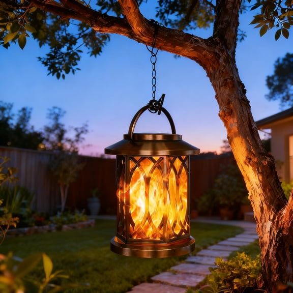 1 Pack Solar Lantern Outdoor Lights, Upgraded Flickering Flame Solar Lanterns Lights Outdoor Waterproof, Hanging Lantern Decorative Solar Powered Lanterns for Yard Patio Path Tree Garden Decor