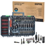 KOOPOOL Power Drill Socket and Nut Driver Set, SAE Metric Magnetic Drill Bit Kit with Right Angle Adapter, Universal Socket, Bit Holder and Storage Case