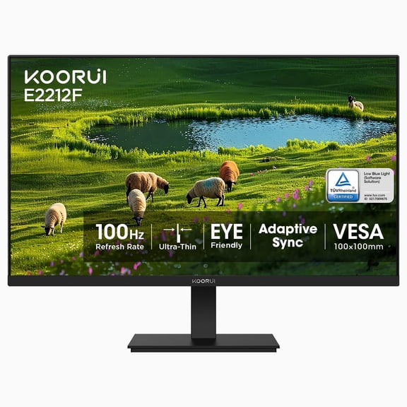 KOORUI 22" FHD 100 Hz Computer Monitor, 1080p PC Monitor with Adaptive-Sync, E2212F, New