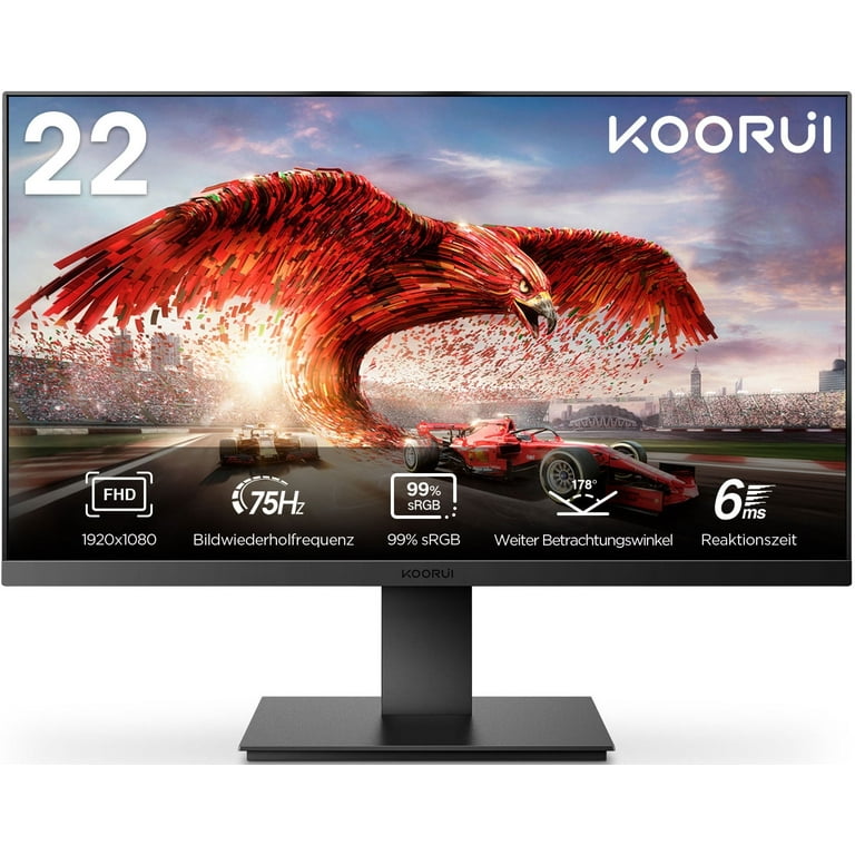 KOORUI Écran PC Gaming 22 Pouces Full HD (1920 x 1080), VA, 75Hz, 5ms,  Ratio de Contraste de 3000:1, Mode Faible lumière Bleue, Angle de Vision de  178°, VGA et HDMI, Design