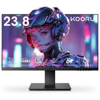 KOORUI 24'' FHD Gaming Monitor, Speakers, 100Hz, Ultra-Slim, VESA Mountable, Adjustable Tilt, HDMI, VGA, Black