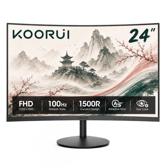 KOORUI 24" 100Hz Curved Computer Monitor, FHD 1080P 1500R PC Monitors, HDMI&VGA Ports, Eye Care