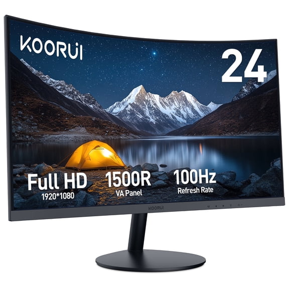 KOORUI 24" 100Hz Curved Computer Monitor, FHD 1080P 1500R PC Monitors, HDMI&VGA Ports Eye Care, New