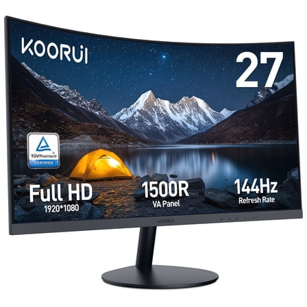 KOORUI 27" 1080p Curved Computer Monitor, 144Hz FHD Gaming Monitor, Power Adapter HDMI&DP Cable