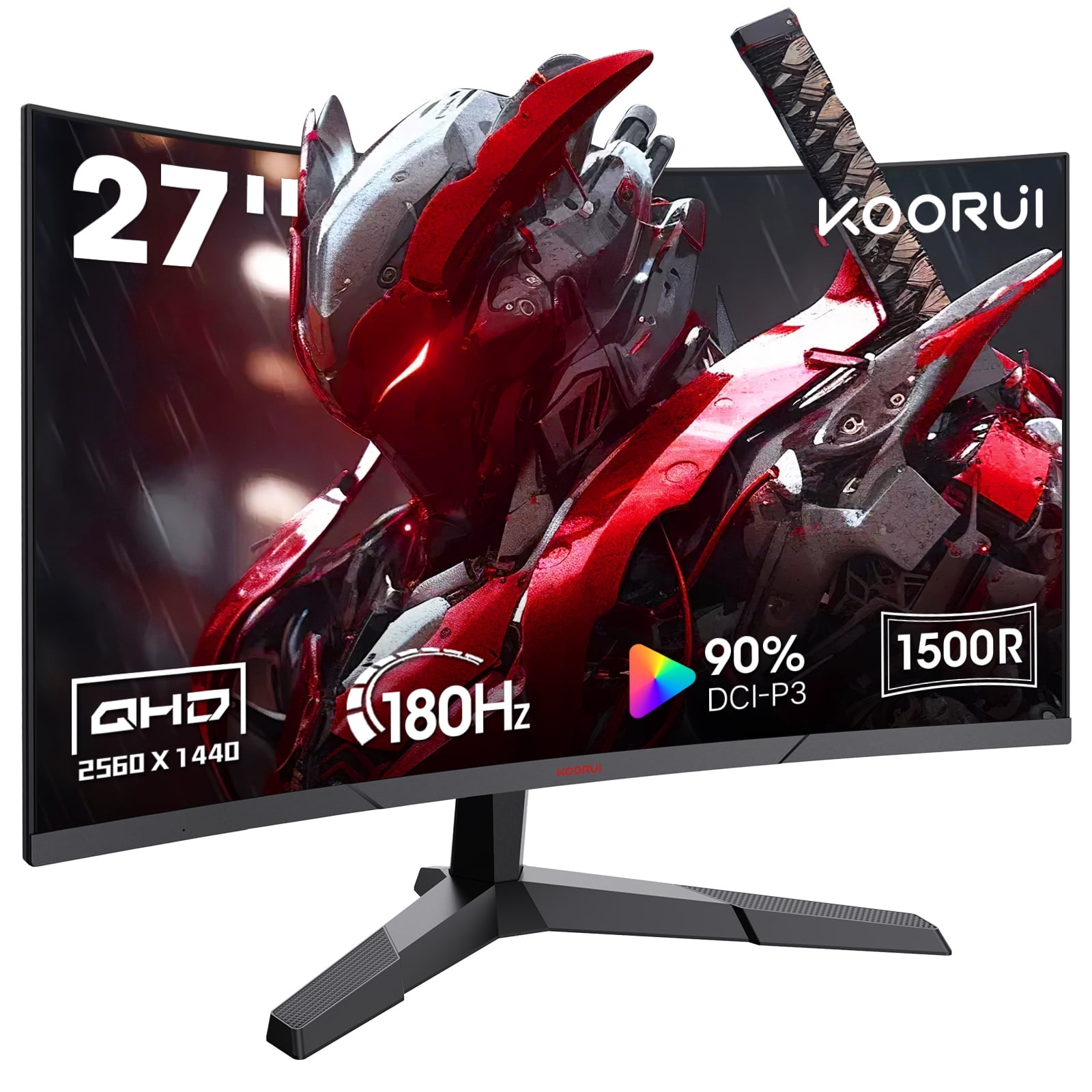 KOORUI 27'' 2K QHD 144Hz 1ms Curved Gaming Monitor, Adpitive-sync