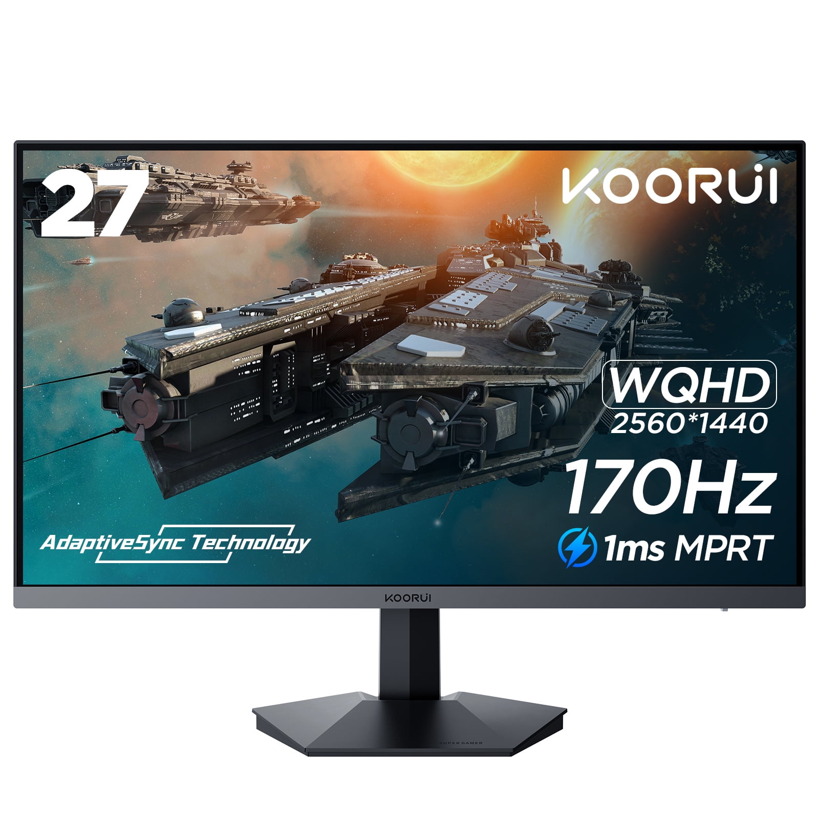 KOORUI Monitor para juegos de 27 pulgadas 1440p, 144 Hz, VA, 1ms, DCI-P3  90% gama de colores, gsync adaptativo, HDMI, DisplayPort, negro