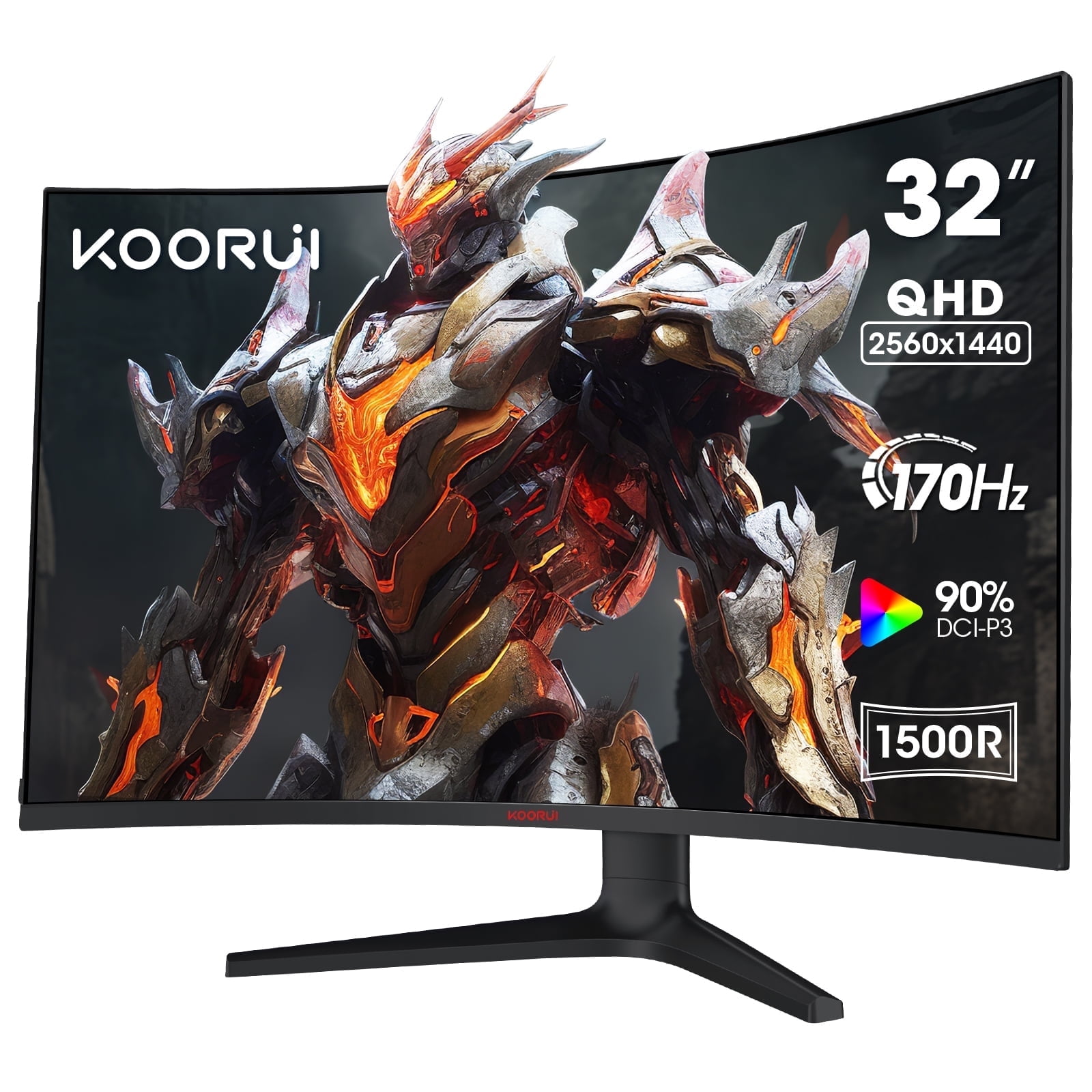 KOORUI 32 inch Curved Gaming Monitor, 2K QHD 2560x1440, 170Hz, 1ms
