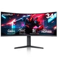 thumbnail image 1 of KOORUI 34''  WQHD Curved Gaming Monitor, 180Hz Ultrawide Monitor, 3440×1440p 1ms(MPRT) HDR400, Black, 1 of 13