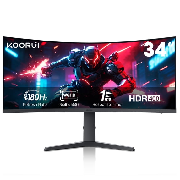 KOORUI 34'' WQHD Curved Gaming Monitor, 180Hz Ultrawide Monitor, 3440×1440p 1ms(MPRT) HDR400, Black