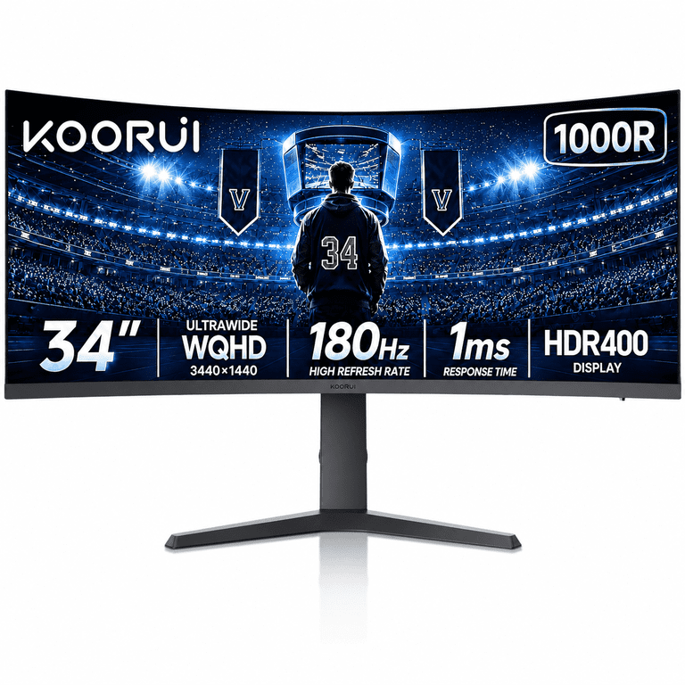 KOORUI 34'' WQHD Curved Gaming Monitor, 3440√ó1440p 180Hz 1ms