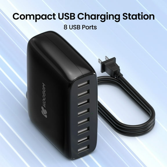 KOOSOM USB Charger Station,8-Port Desktop Charging Station for Multiple Devices,Black