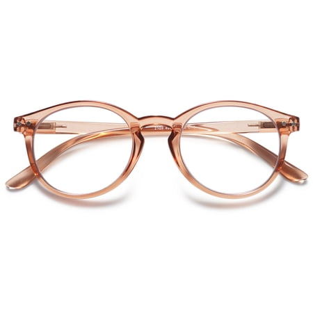 KOOSUFA Blue Light Blocking Glasses Round Women Men Light Weight Computer Gaming Eyewear Eyeglasses with Spring Hinge Transparent dark brown