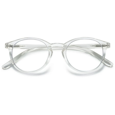KOOSUFA Blue Light Blocking Reading Glasses +1.0 Round Women Men Light Weight Eyewear Reader Eyeglasses with Spring Hinge Transparent