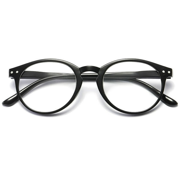KOOSUFA Blue Light Blocking Reading Glasses +1.75 Round Women Men Light Weight Eyewear Reader Eyeglasses with Spring Hinge Glossy black