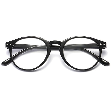 KOOSUFA Blue Light Blocking Reading Glasses +2.0 Round Women Men Light Weight Eyewear Reader Eyeglasses with Spring Hinge Glossy black