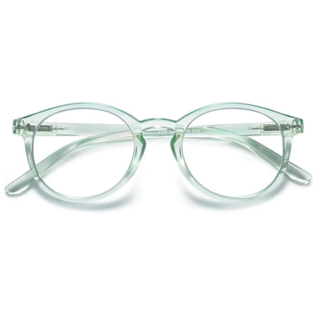 KOOSUFA Blue Light Blocking Reading Glasses +2.5 Round Women Men Light Weight Eyewear Reader Eyeglasses with Spring Hinge Transparent blue