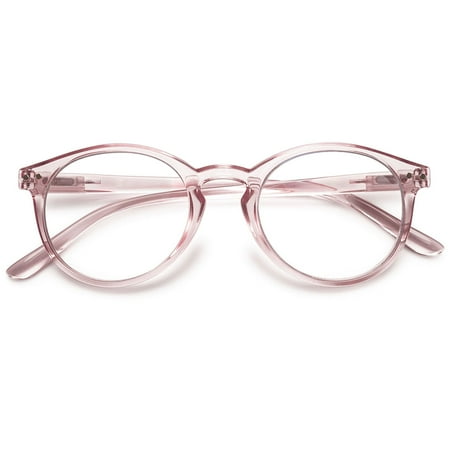 KOOSUFA Blue Light Blocking Reading Glasses +2.75 Round Women Men Light Weight Eyewear Reader Eyeglasses with Spring Hinge Transparent pink