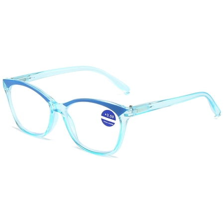 KOOSUFA Cat Eye Blue Light Blocking Reading Glasses +3.0 Spring Hinge Transparent Frame Womens Computer Readers Eyeglasses Transparent Blue