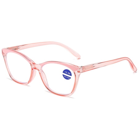 KOOSUFA Cat Eye Blue Light Blocking Reading Glasses +3.0 Spring Hinge Transparent Frame Womens Computer Readers Eyeglasses Transparent Pink