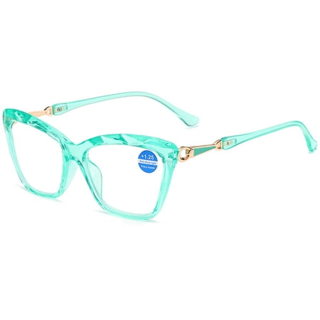 KOOSUFA Cat Eye Reading Glasses +1.25 Blue Light Blocking Fashion Crystal Frame Computer Readers Eyewear Eyeglasses for Women Cyan