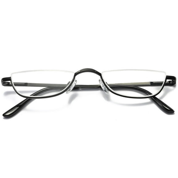 KOOSUFA Half Metal Moon Reading Glasses +1.5 Spring Hinge Half Frame Readers Eyeglasses Eyewear Black