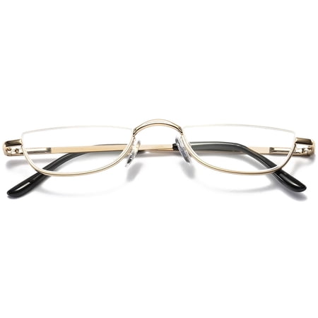 KOOSUFA Half Metal Moon Reading Glasses +1.75 Spring Hinge Half Frame Readers Eyeglasses Eyewear Gold