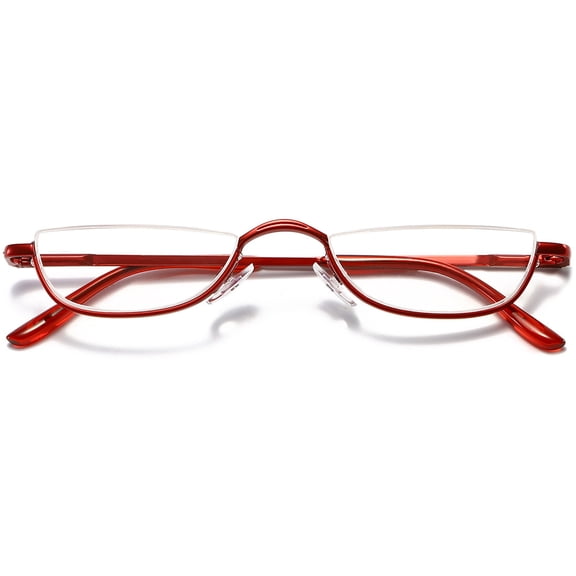 KOOSUFA Half Metal Moon Reading Glasses +1.75 Spring Hinge Half Frame Readers Eyeglasses Eyewear Red