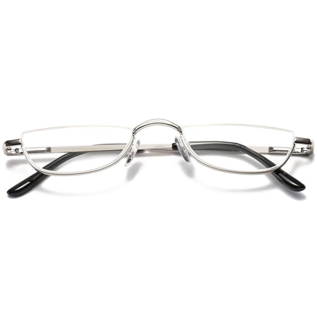 KOOSUFA Half Metal Moon Reading Glasses +2.0 Spring Hinge Half Frame Readers Eyeglasses Eyewear Silver
