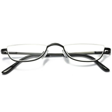 KOOSUFA Half Metal Moon Reading Glasses +2.25 Spring Hinge Half Frame Readers Eyeglasses Eyewear Black