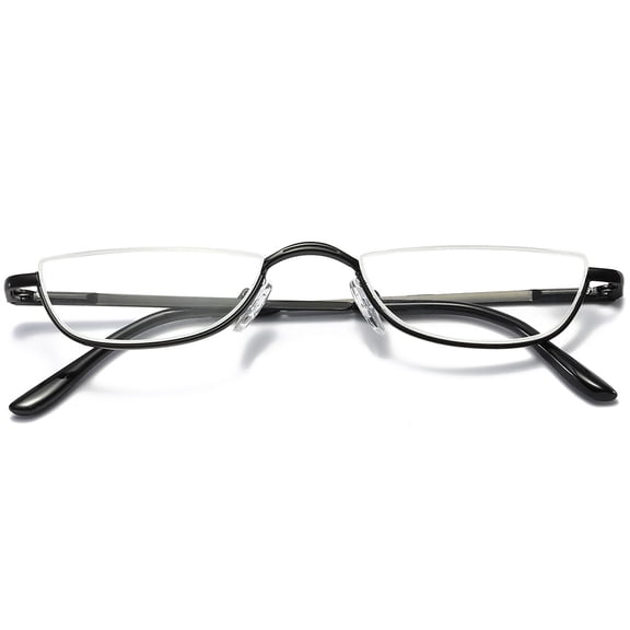 KOOSUFA Half Metal Moon Reading Glasses +2.5 Spring Hinge Half Frame Readers Eyeglasses Eyewear Black