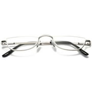 KOOSUFA Half Metal Moon Reading Glasses +2.5 Spring Hinge Half Frame Readers Eyeglasses Eyewear Silver