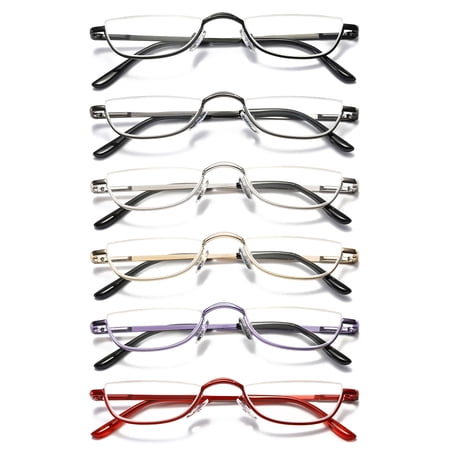 KOOSUFA Half Metal Moon Reading Glasses +3.5 Spring Hinge Half Frame Readers Eyeglasses Eyewear 6 Colors Set