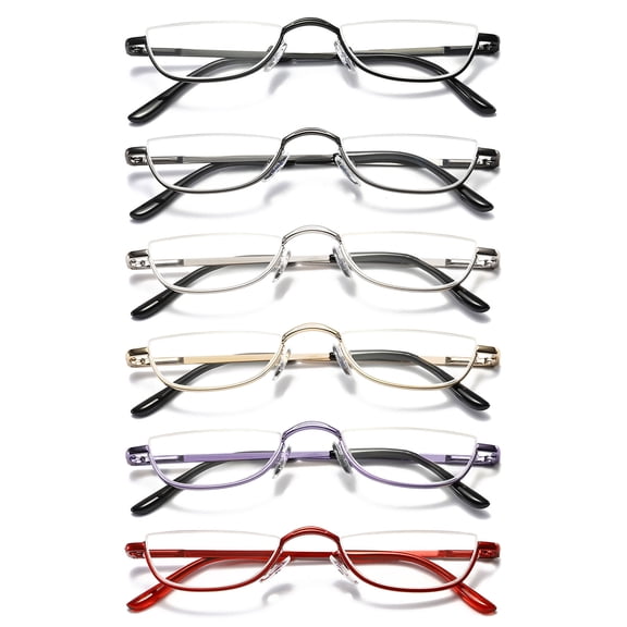 KOOSUFA Half Metal Moon Reading Glasses +4.0 Spring Hinge Half Frame Readers Eyeglasses Eyewear 6 Colors Set