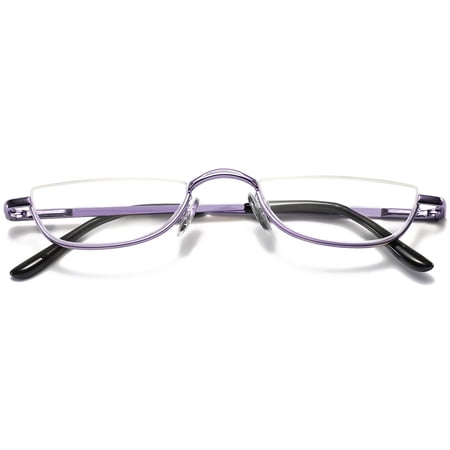 KOOSUFA Half Metal Moon Reading Glasses +4.0 Spring Hinge Half Frame Readers Eyeglasses Eyewear Purple