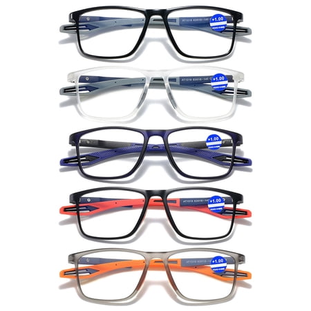 KOOSUFA Mens Blue Light Blocking Reading Glasses +1.50 Sports Spring Hinges Rectangular Lightweight TR90 Computer Readers Eyewear Eyeglasses 5 Colors Set