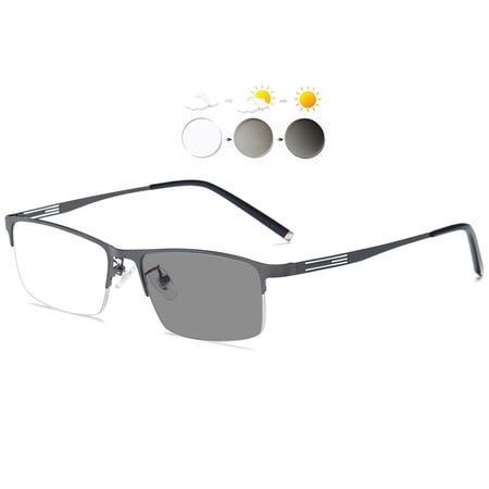 KOOSUFA Mens Photochromic Reading Glasses 3.0 Sun Readers Eyeglasses Semi Rimless Metal Lightweight UV Protection Sunglasses Eyewear Darken In Sunlight Grey