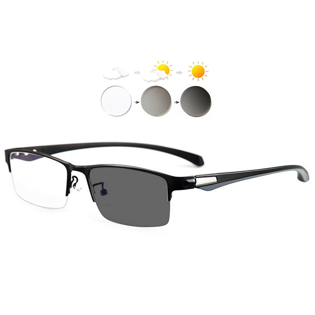 KOOSUFA Mens Photochromic Reading Glasses +3.50 Half Frame Blue Light ...