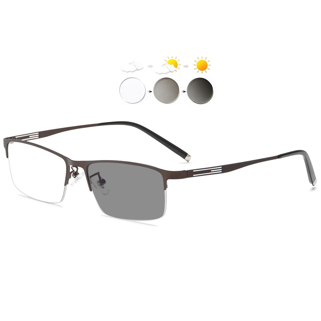 KOOSUFA Mens Photochromic Reading Glasses 2.5 Sun Readers Eyeglasses Semi  Rimless Metal Lightweight UV Protection Sunglasses Eyewear Darken In  Sunlight Grey 