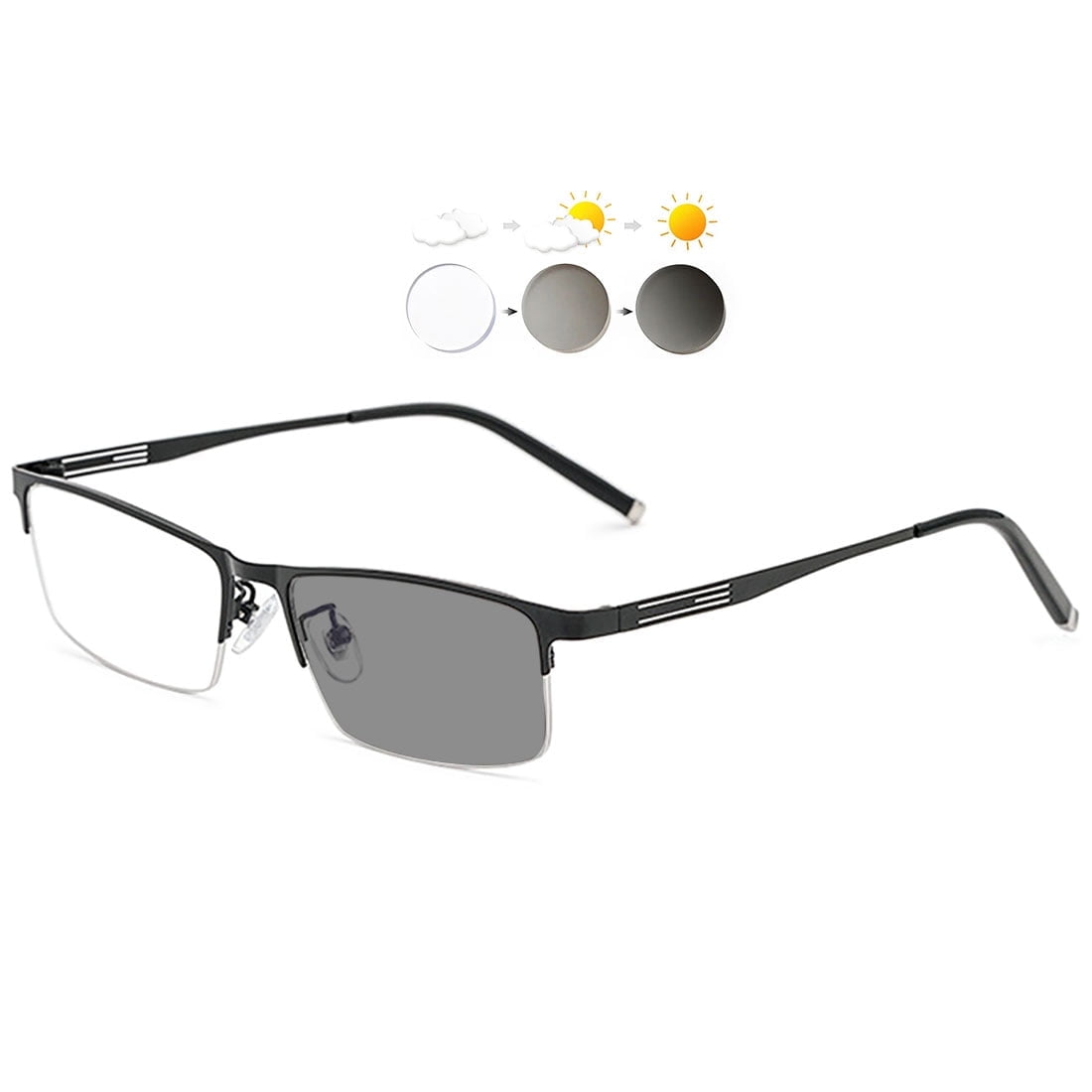KOOSUFA Mens Transition Photochromic Glasses for Driving Outdoor Lightweight Half Frame Metal Eyewear Eyeglasses with UV Protection 2 in 1 Lenses Darken In Sunlight Black Walmart