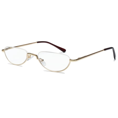 KOOSUFA Metal Half Moon Reading Glasses 2.50 Spring Hinge Women Men Half Frame Readers Eyeglasses Eyewear Gold