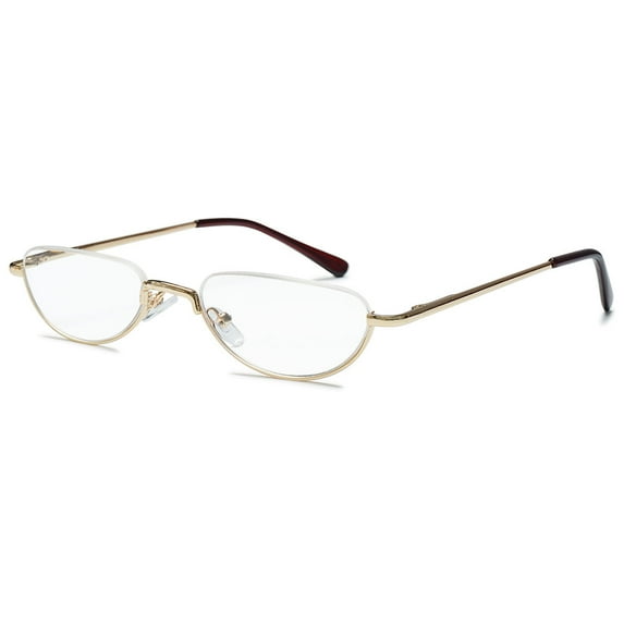 KOOSUFA Metal Half Moon Reading Glasses 3.50 Spring Hinge Women Men Half Frame Readers Eyeglasses Eyewear Gold