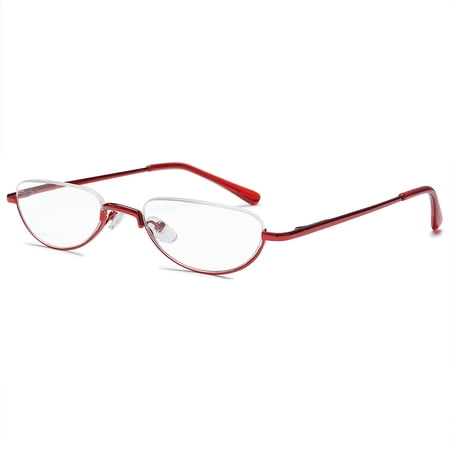KOOSUFA Metal Half Moon Reading Glasses 4.00 Spring Hinge Women Men Half Frame Readers Eyeglasses Eyewear Red