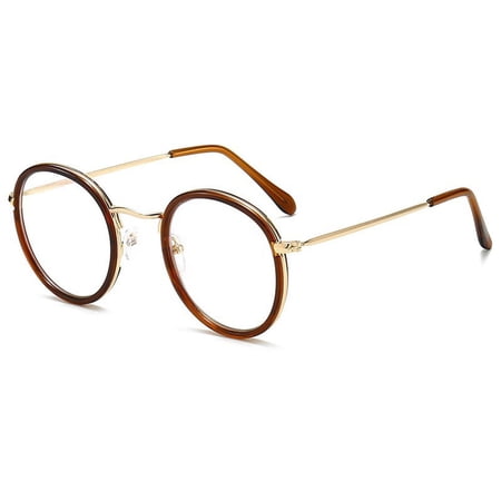 KOOSUFA Metal Round Blue Light Blocking Glasses Stylish Eyewear Eyeglasses for Computer Working Reading Gaming Transparent Brown