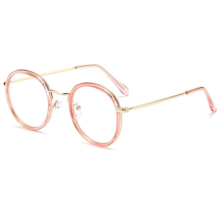 KOOSUFA Metal Round Blue Light Blocking Glasses Stylish Eyewear Eyeglasses for Computer Working Reading Gaming Transparent Pink