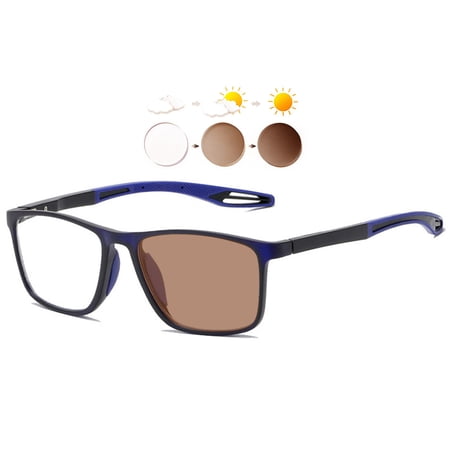 KOOSUFA Photochromic Reading Glasses +1.00 Blue Light Blocking Sun Readers Eyeglasses UV Protection TR90 Super Lightweight Sunglasses Eyewear for Men Women Brown Lens/dark blue