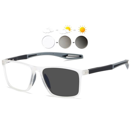 KOOSUFA Photochromic Reading Glasses +1.00 Blue Light Blocking Sun Readers Eyeglasses UV Protection TR90 Super Lightweight Sunglasses Eyewear for Men Women Grey Lens/transparent grey