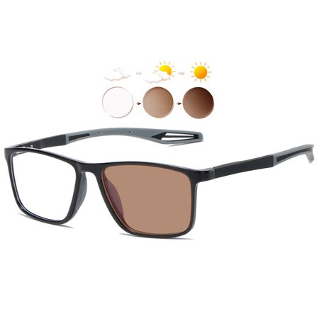 KOOSUFA Photochromic Reading Glasses +1.50 Blue Light Blocking Sun Readers Eyeglasses UV Protection TR90 Super Lightweight Sunglasses Eyewear for Men Women Brown Lens/black grey